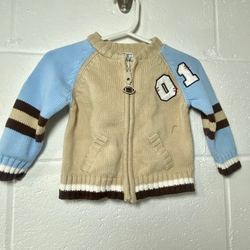 Carter's Zip Up Blue & Tan Football Sweater Jacket